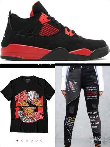 Customer photo review of Jordan 9 Chile Red DopeSkill T-Shirt Boujee Since Birth Graphic