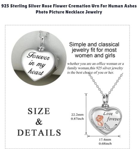 Customer photo review of 925 sterling silver Rose Flower Cremation Urn for Human Ashes Photo Picture Necklace Jewelry