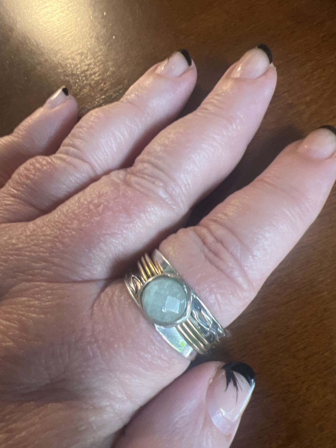 Customer photo review of Aquamarine Spinner Ring Inspired by Nature Sterling Silver