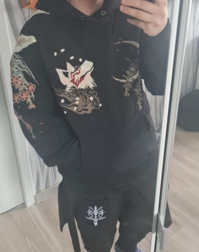Customer photo review of Harajuku Style Embroidered Wolf Hoodie
