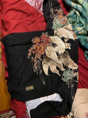 Customer photo review of Harajuku Style Embroidered Wolf Hoodie