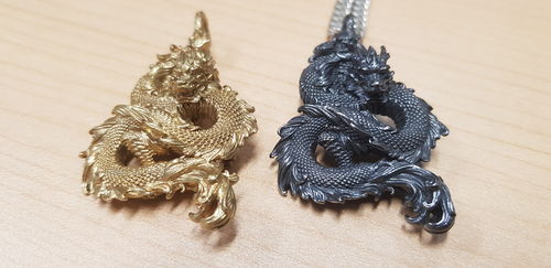 Customer photo review of Oxidized Silver Dragon Pendant
