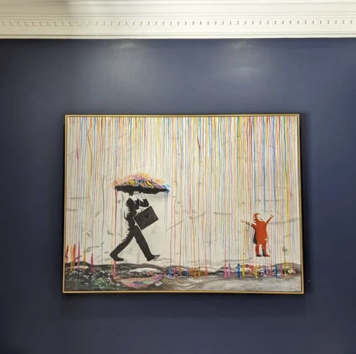 Customer photo review of Banksy Colored Rain Canvas Art