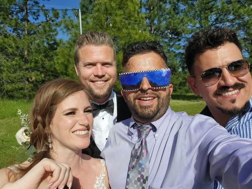 Customer photo review of Salty Savage™ Unisex OG Smile Square Shield Sunglasses | Checkerboard Frame | Blue Mirror
