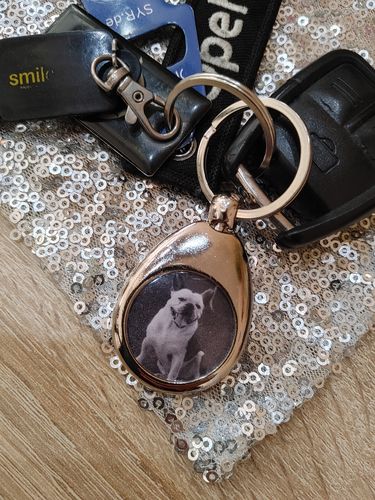 Customer photo review of Schlüssel- Anhänger mit Foto „Tropfen“ + Einkaufswagen Chip