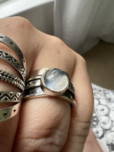 Customer photo review of Stars Moon and Moonstone Fidget Ring Sterling Silver