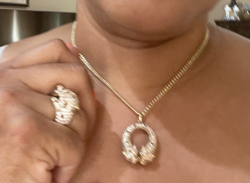 Customer photo review of *NEW* 14K Panther Full CZ B Pendant W/ Cuban Hollow Chain JTJ™ -