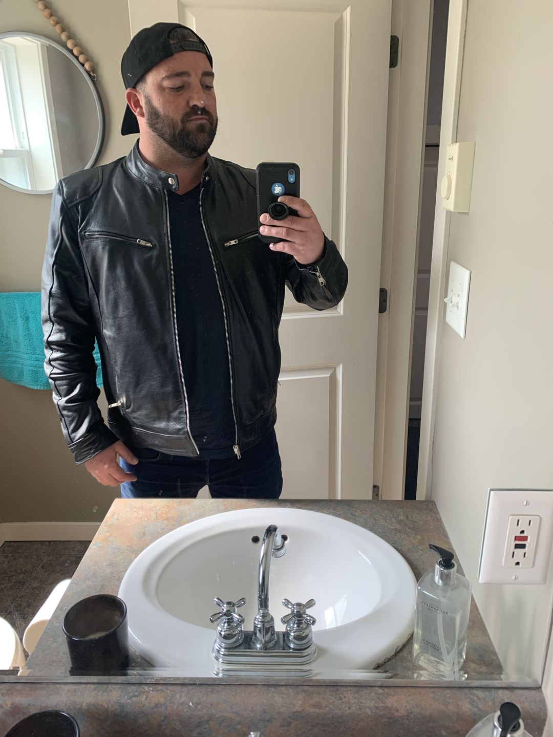 Customer photo review of Black Moto Leather Jacket