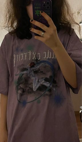 Customer photo review of Harajuku Style Oversized Galactic Robot Girl Tee
