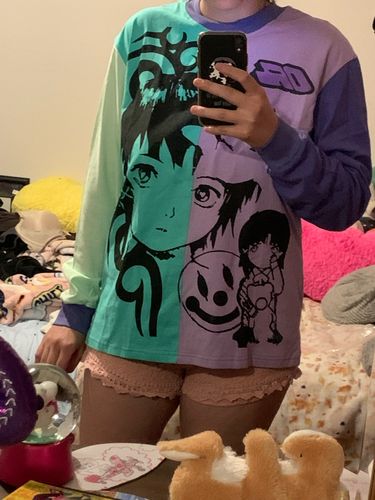 Customer photo review of Harajuku Style Split Color Anime Girl Long Sleeve