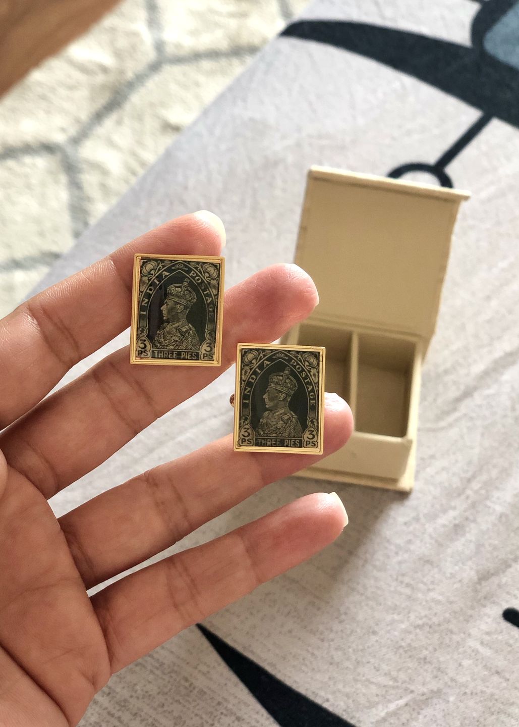 Customer photo review of Cufflinks Vintage Stamps  - Square Teal