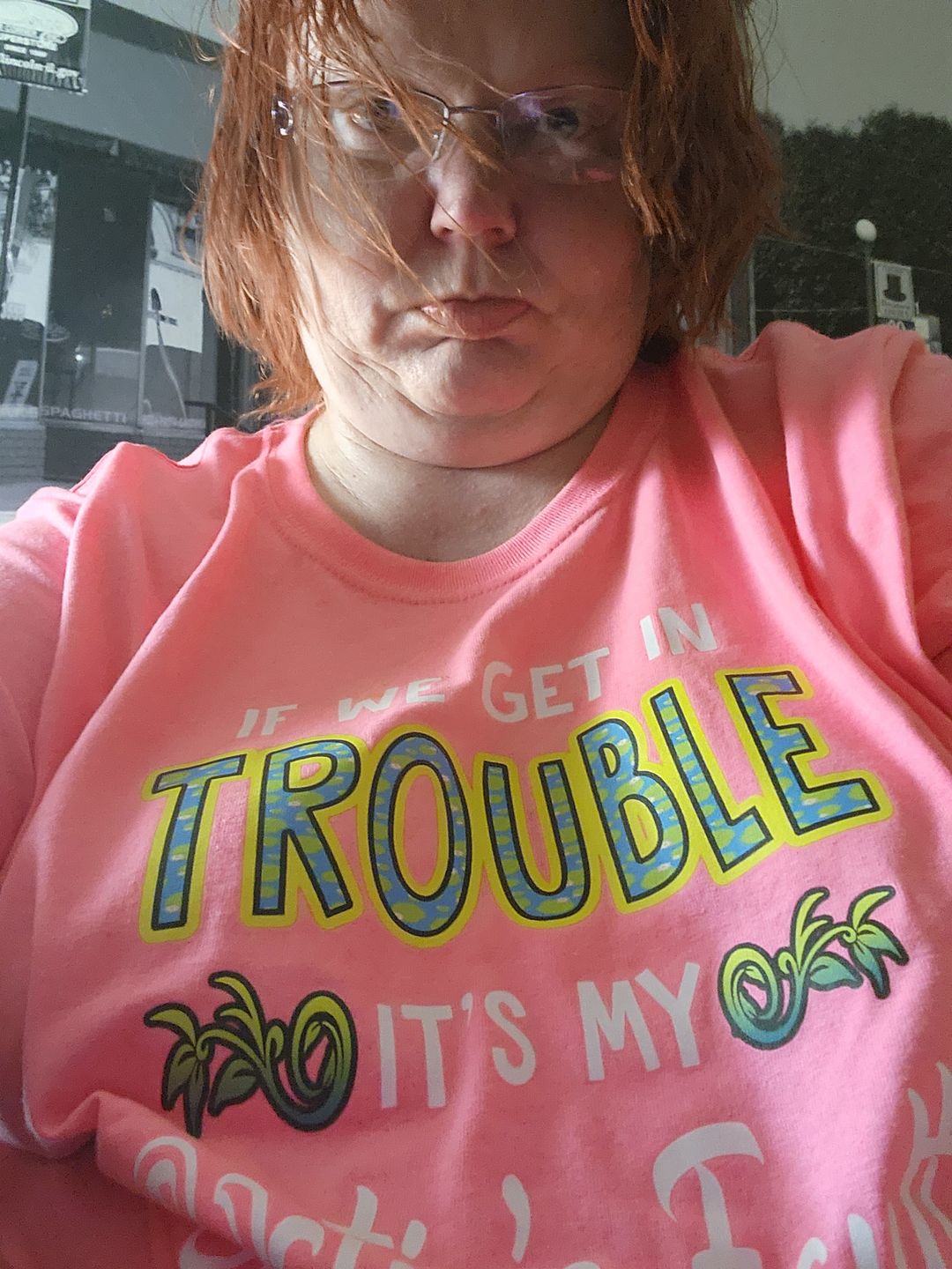 Customer photo review of "Bestie's Fault/" T-Shirt