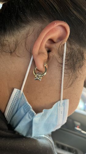 Customer photo review of 14k Gold Teddy Bear Hoops (small) JTJ™