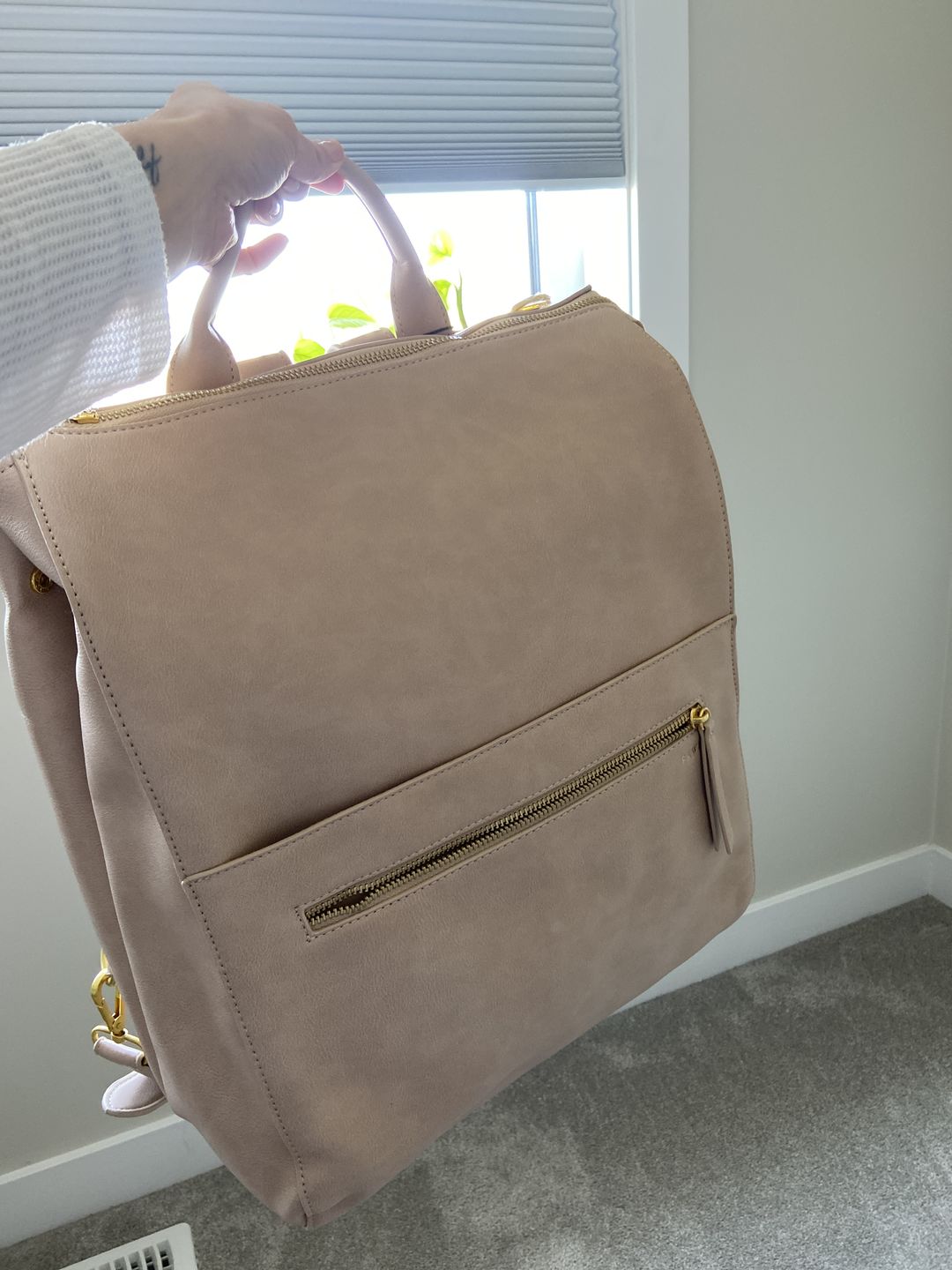Customer photo review of The Fawn + Nordstrom Square Diaper Bag - Beige