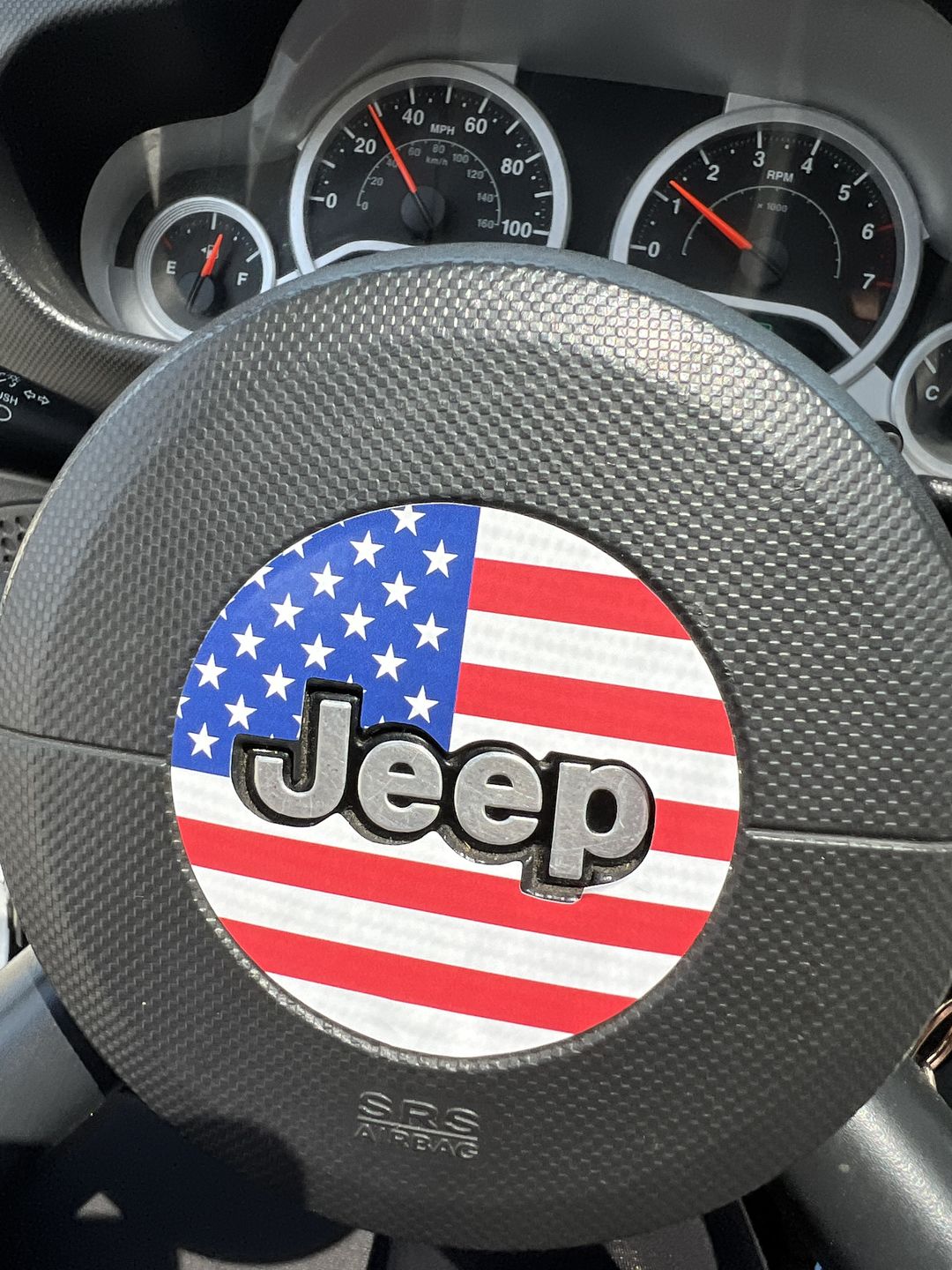 Customer photo review of American Flag Steering Wheel Decal for Jeep