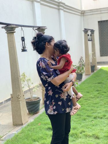 Customer photo review of Deep Blue Chiffon Jeans Top