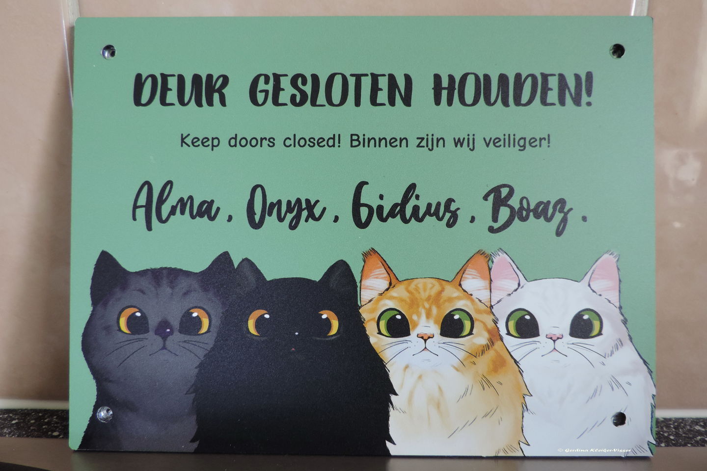 Customer photo review of Nieuwsgierige katten - Gepersonaliseerde deurbord