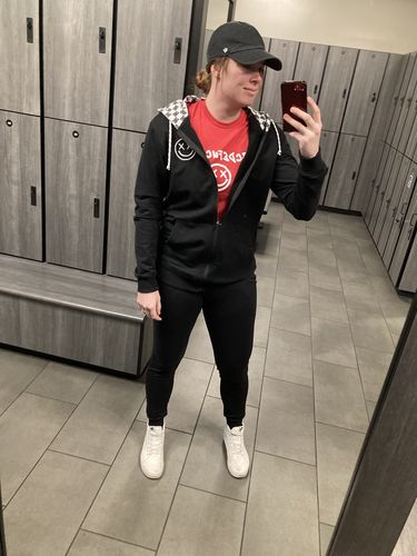 Customer photo review of Salty Savage™ Unisex OG Smile Sportswear Stretch Zip Up Hooded Sweatshirt | Black/White Checkerboard