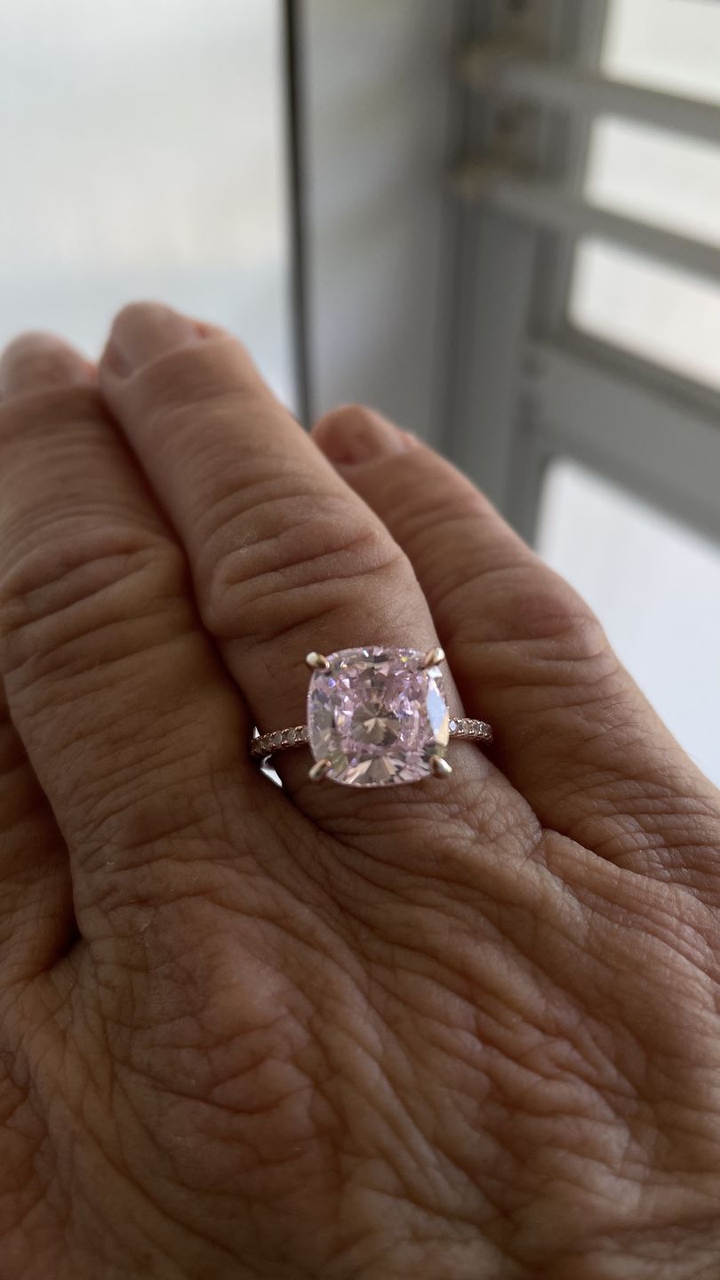 Customer photo review of Hidden Halo Cushion Lab-Created Sapphire Pave Rose Gold Sterling Silver Ring