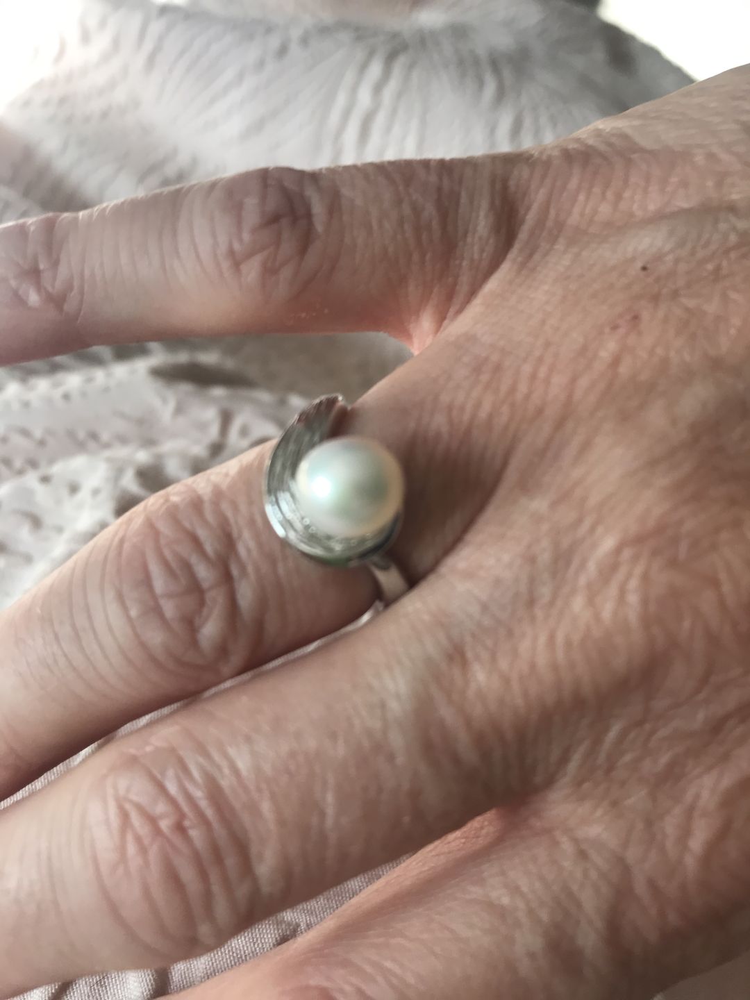 Customer photo review of Ocean Wave Ring with White Freshwater Pearl