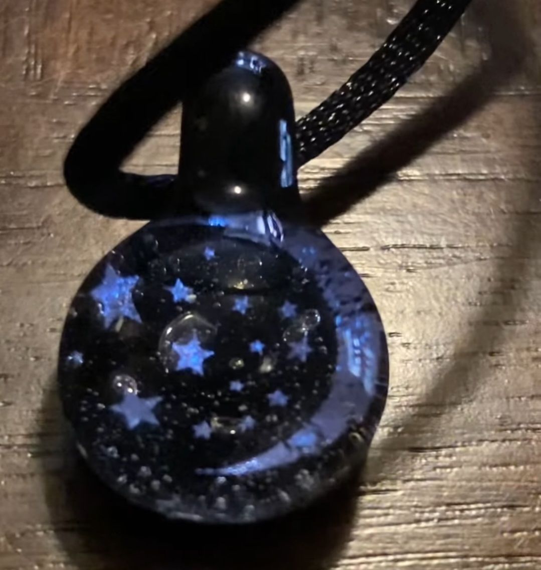 Customer photo review of Moon and Stars Hologram Pendant with Infused Cremation Ash