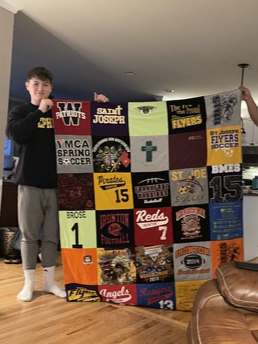 T-shirt quilt featuring patriots, pirates by Hollie from WV