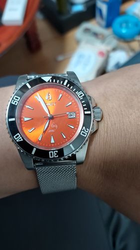 Customer photo review of Aquacy 1769 Hei Matau Men's Automatic 300M Orange Dive Watch 1769.O.B.S