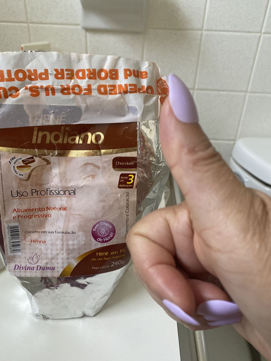Customer photo review of Henê Powder Chocolate Straightening Smoothing Dyeing Henna 240g - Divina Dama