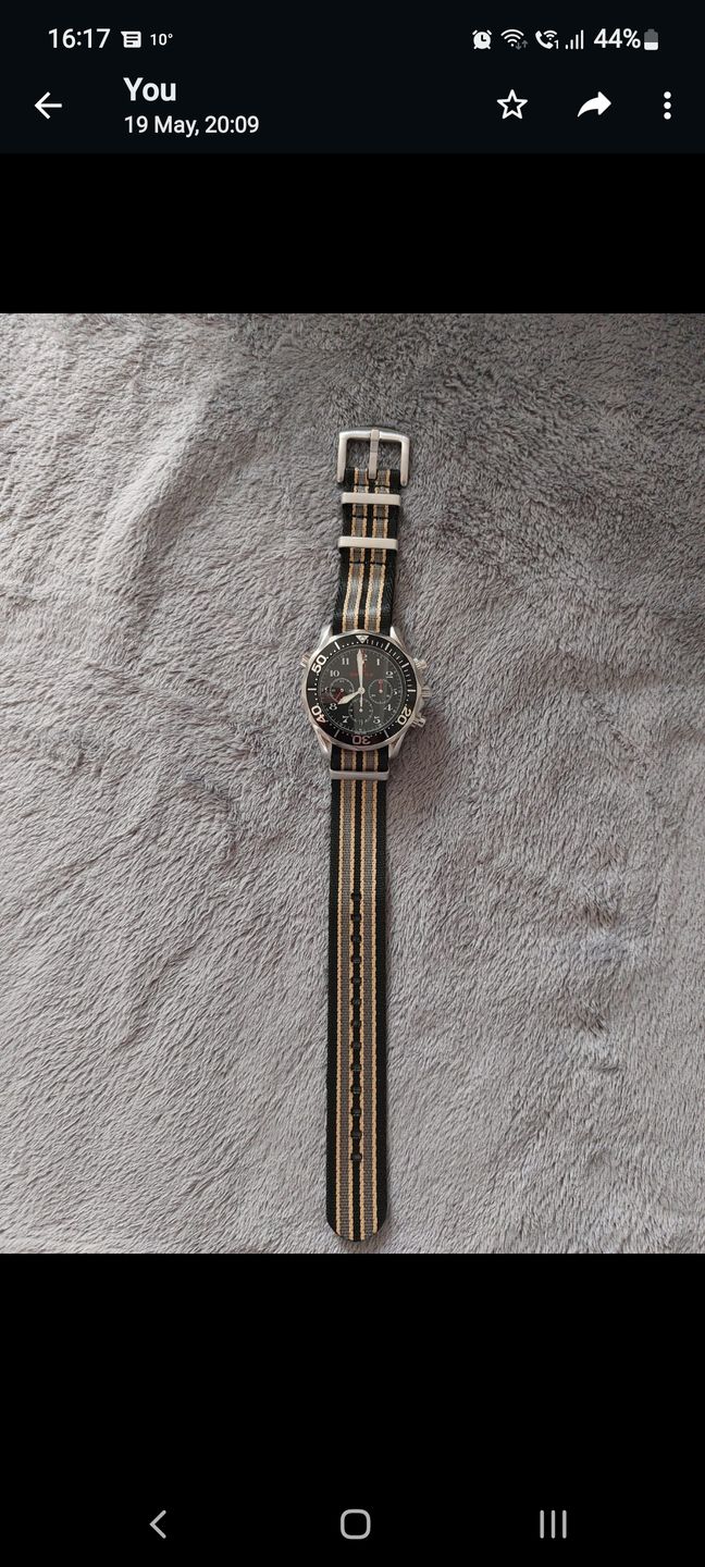 Customer photo review of Premium Woven NATO Watch Strap - Black, Grey and Beige (No Time To Die Strap)