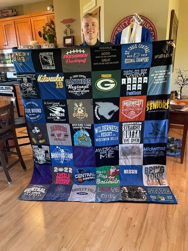 T-shirt quilt featuring packers, panthers by Jennifer from WI