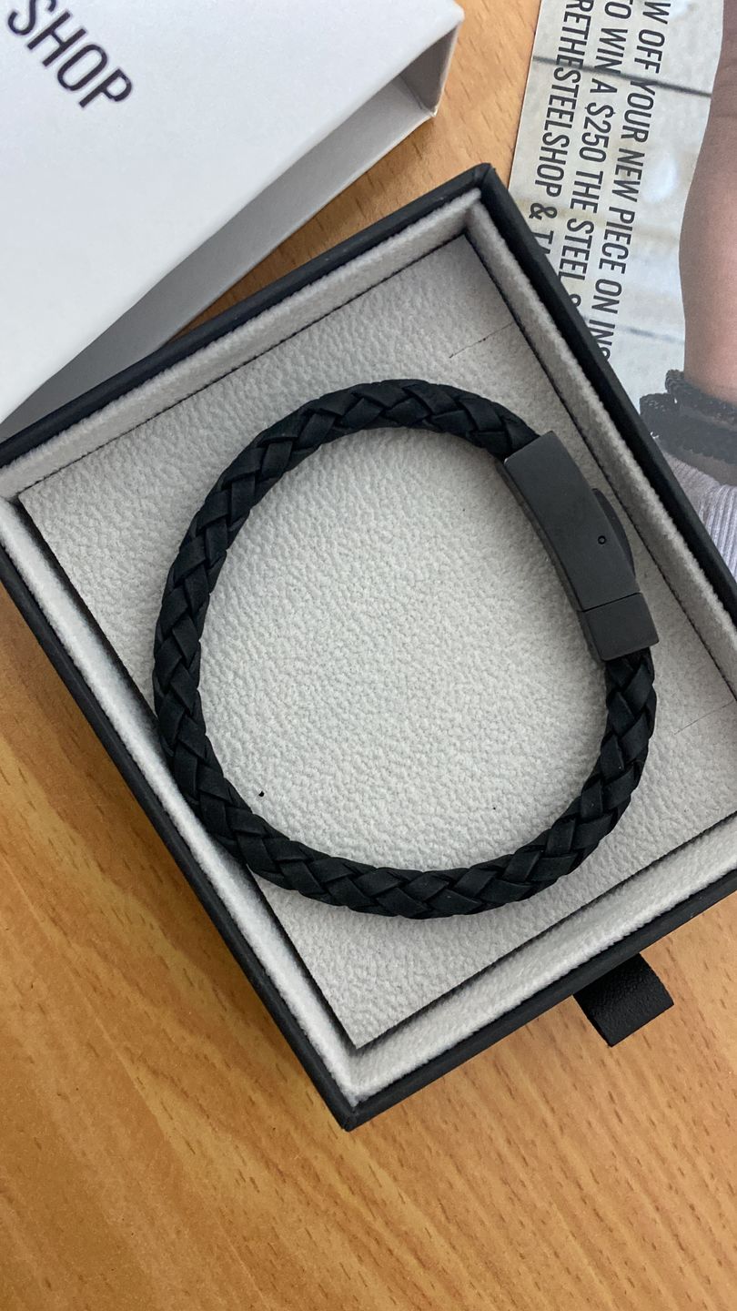 Customer photo review of 6mm Black Leather Engravable Bracelet