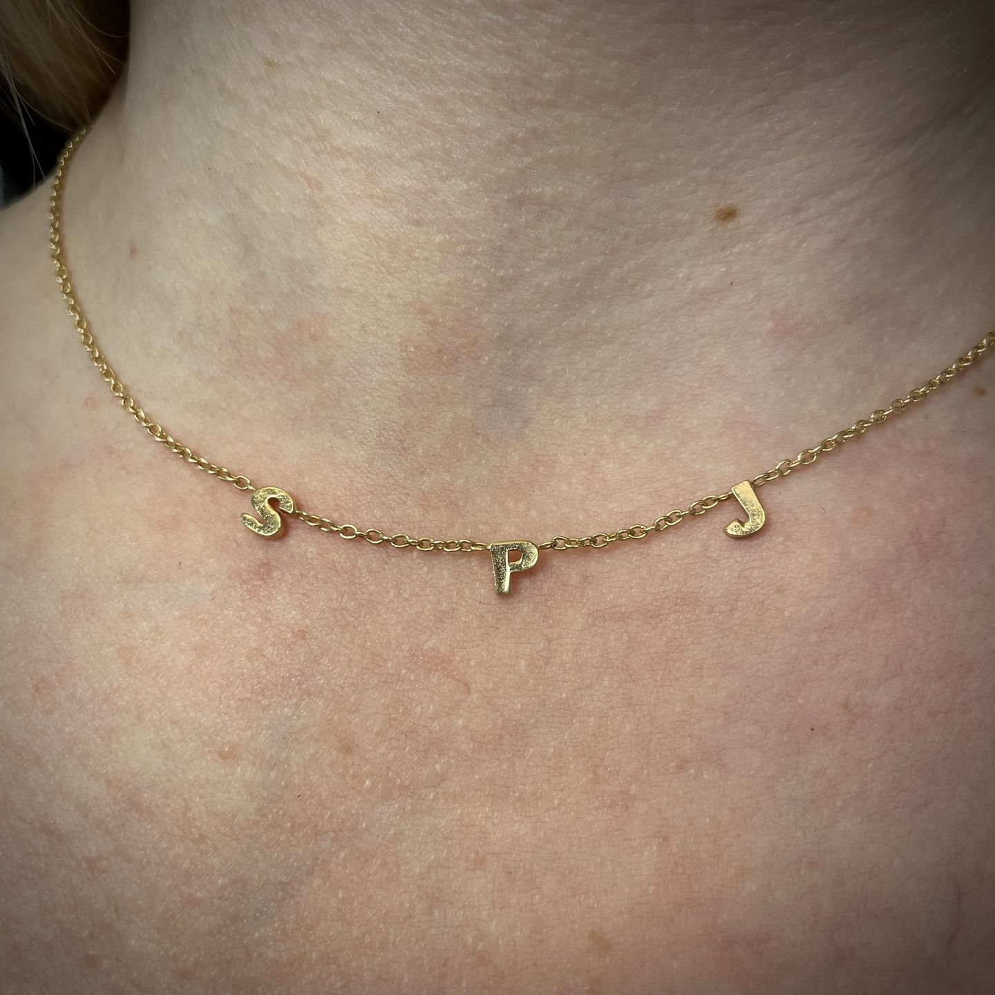 Customer photo review of Gold Vermeil Dainty Letter Name Necklace