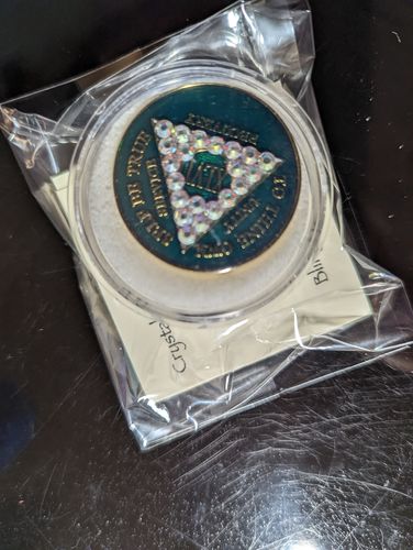 Customer photo review of 1 to 50 Year Bling AA Medallion - Swarovski Crystallized Tri-Plate Chip/Coin - Black Diamond