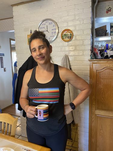 Customer photo review of Ladie's Cross-Culture Flag Chingona Racerback Tank Top