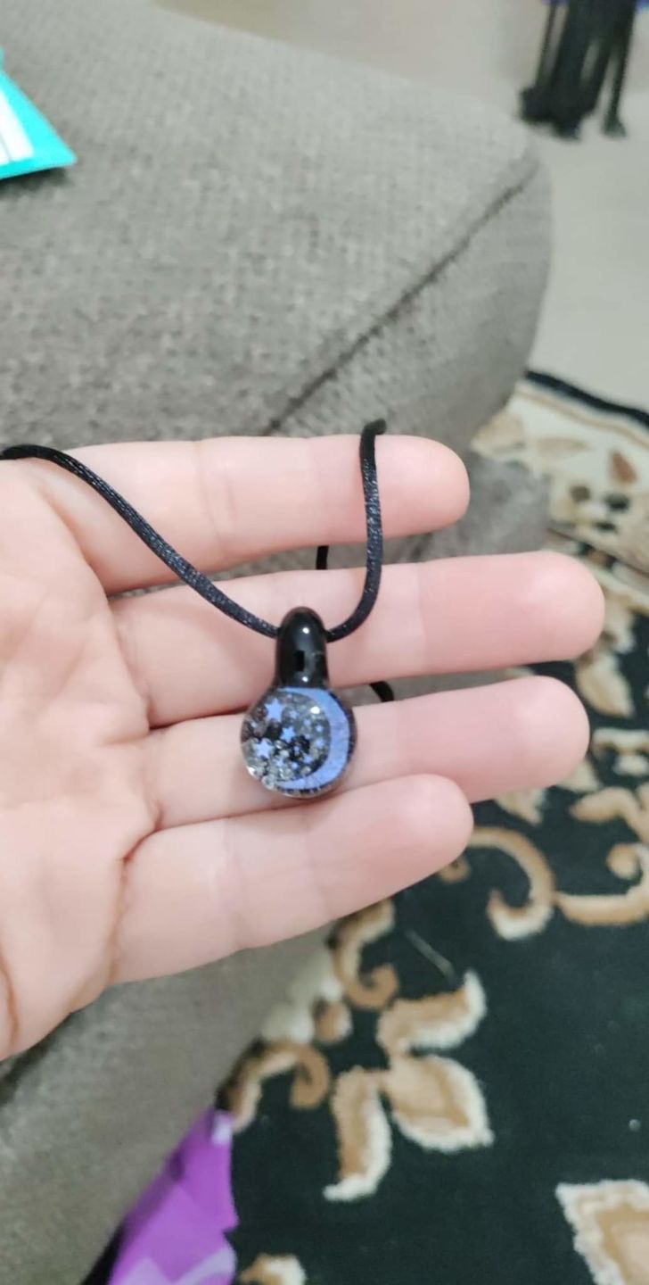 Customer photo review of Moon and Stars Hologram Pendant with Infused Cremation Ash