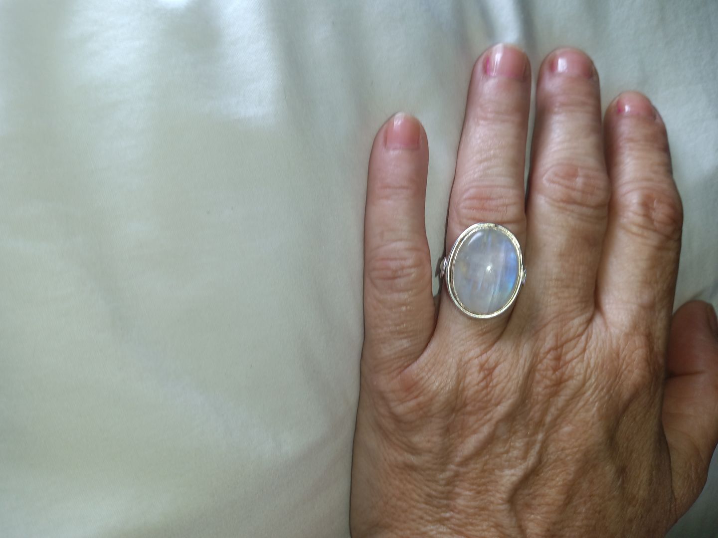 Customer photo review of Sterling Silver Rainbow Moonstone Ring