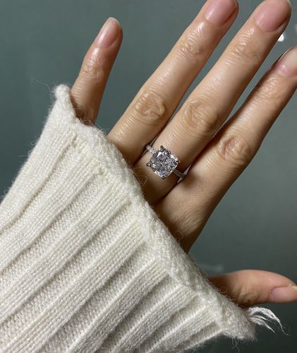 Customer photo review of S925 3.0Ct Cushion Cut Engagement Ring In Sterling Silver