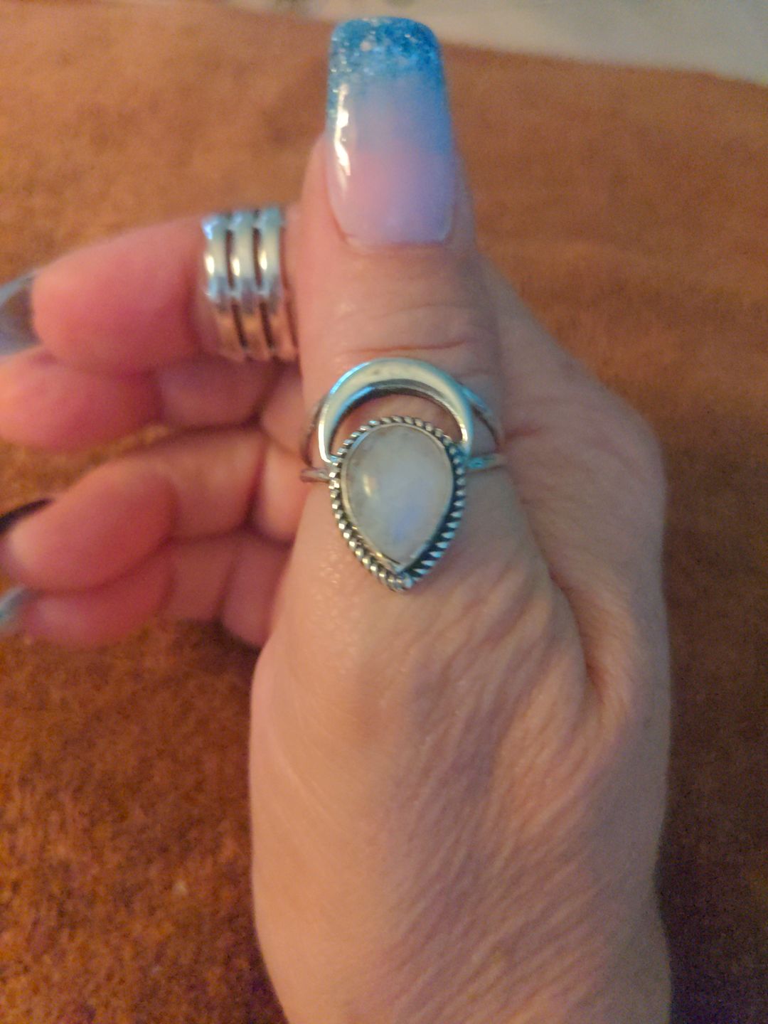 Customer photo review of Sterling Silver Crescent Moon Moonstone Ring