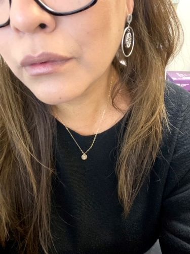 Customer photo review of Tiny Square Initial Stamped Necklace