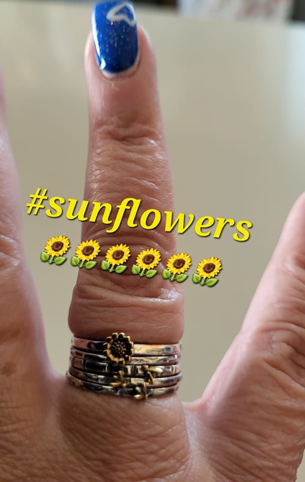 Customer photo review of Bees and Sunflower Stacking Ring Set Sterling Silver
