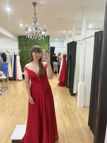 Customer photo review of Peyton Satin Gown - Red