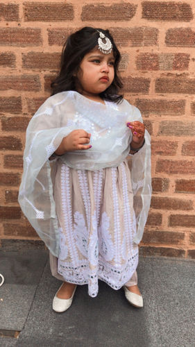 Customer photo review of Light Grey Kids Dress Mirror Outfit with Net Dupatta