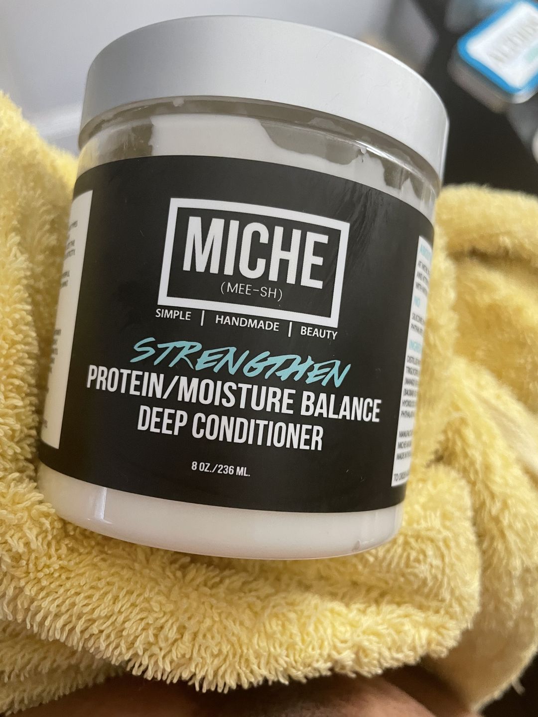Customer photo review of STRENGTHEN Protein + Moisture Balancing Deep Conditioner
