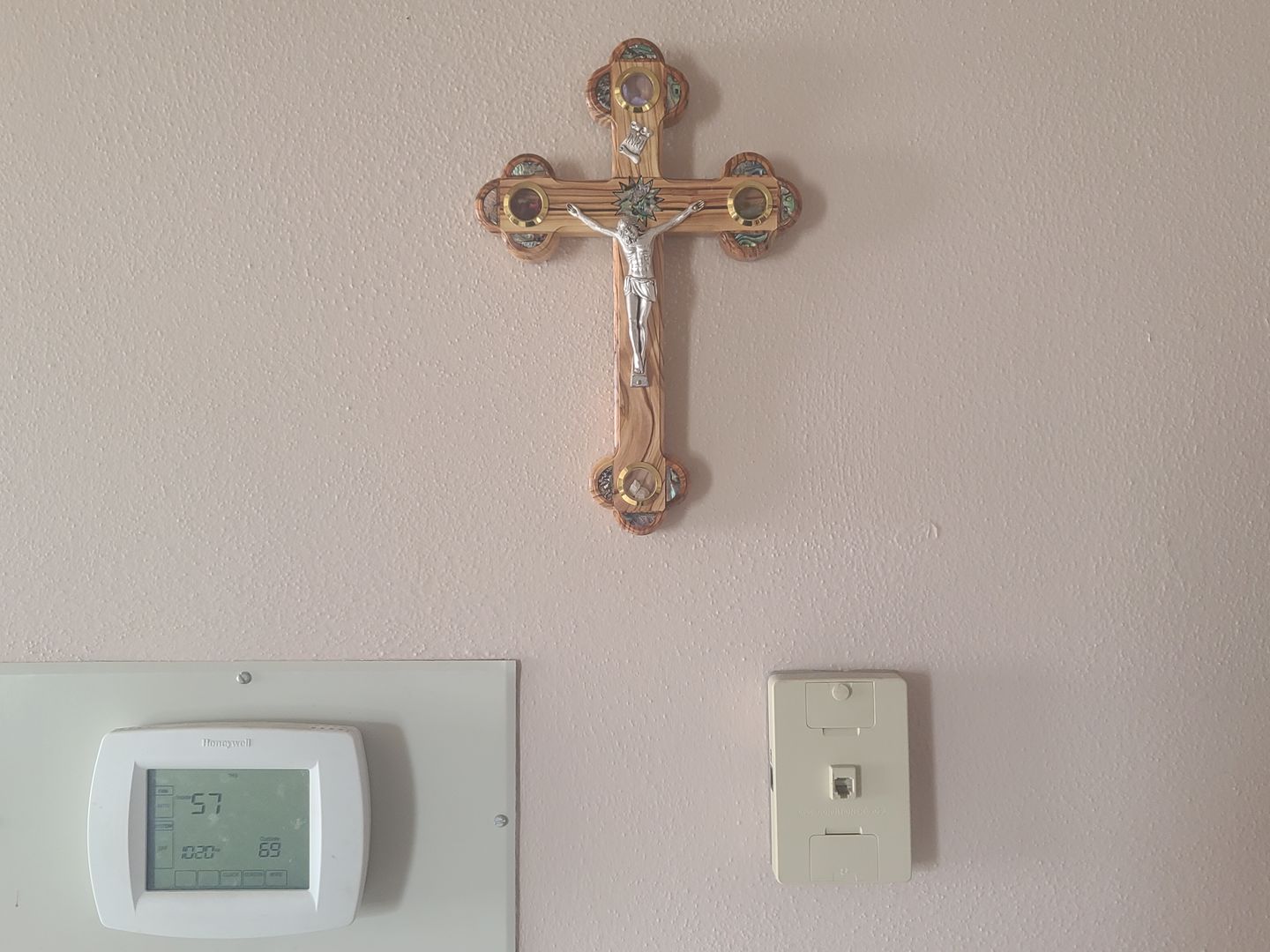 Customer photo review of Olive Wood Crucifix (Partially covered with Mother of Pearl) - Holy Land Crucifixes