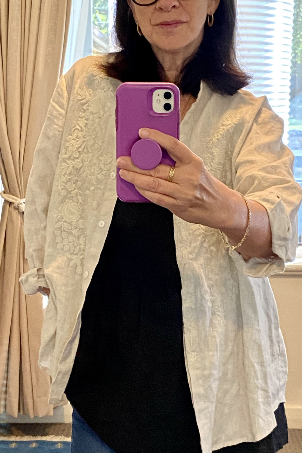 Customer photo review of Plus Size - Women Retro Embroidered  Loose 100% Linen Shirt