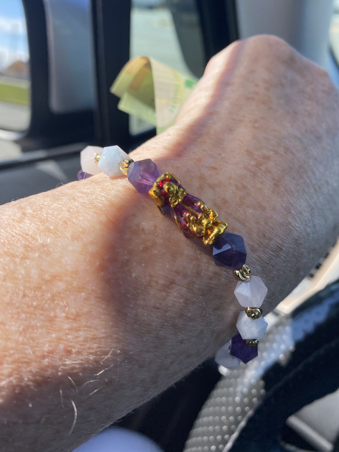 Customer photo review of Wealth Pixiu Charm in Natural Amethyst Bracelet