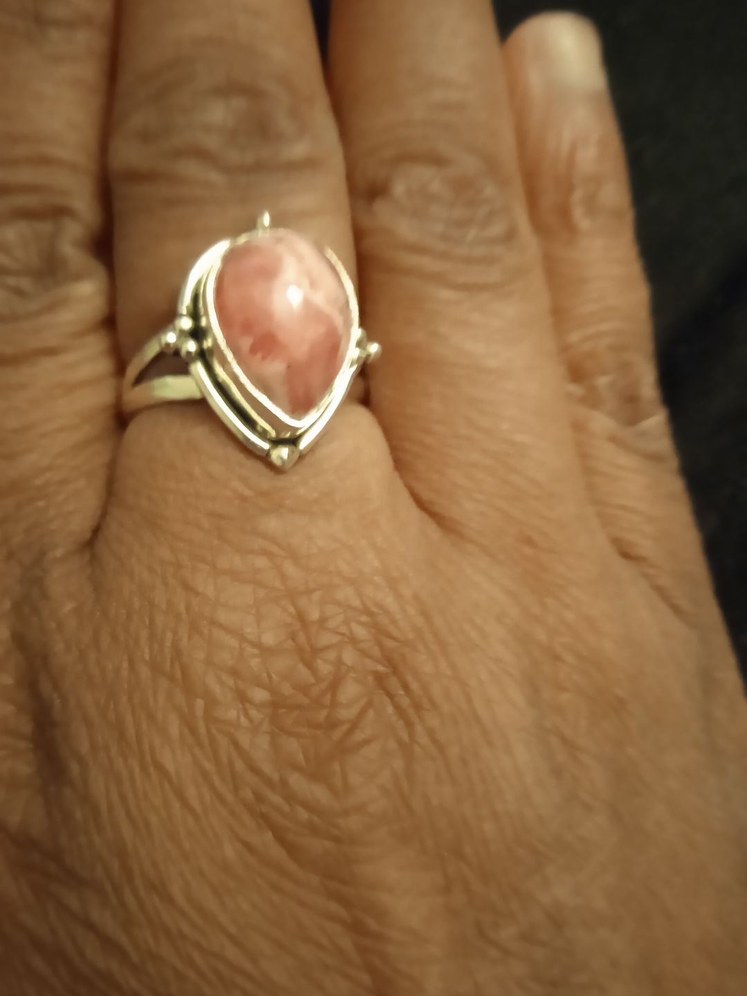 Customer photo review of Teardrop Rhodochrosite Ring Sterling Silver