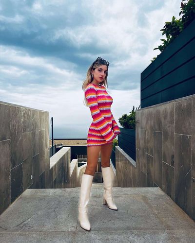 Customer photo review of Sexy Stripe Knit Bodycon Backless Dress