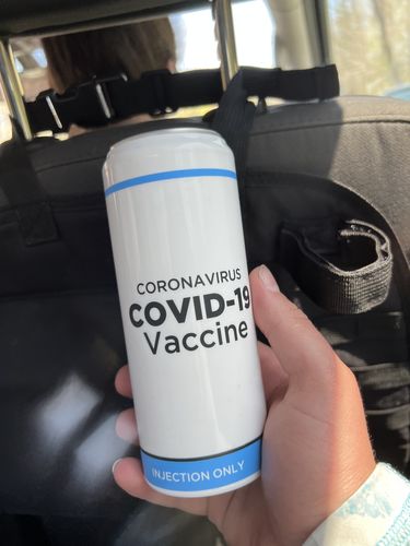 Customer photo review of Covid-19 Vaccine Slim Can Beersy Hide A Beer Sleeve 12oz