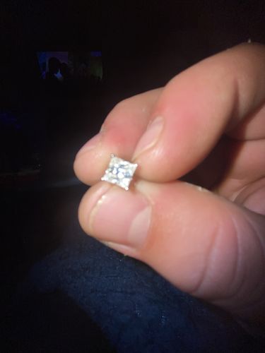 Customer photo review of VVS Moissanite Princess Cut Stud Earrings